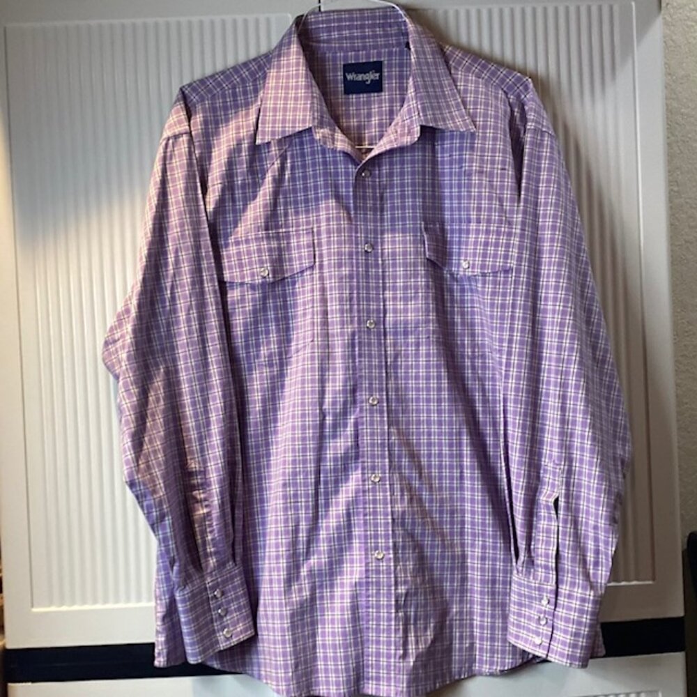 Pearl Snap Wrangler Shirt Western Mens Long‎ Sleeve XXL Purple Pockets